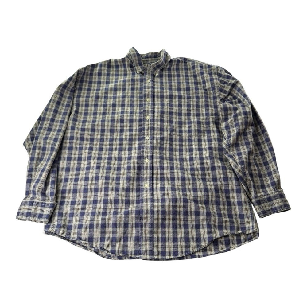 Eddie Bauer Men's Plaid Button Down Shirt Blue Gray 100% Cotton Long Sleeve XL